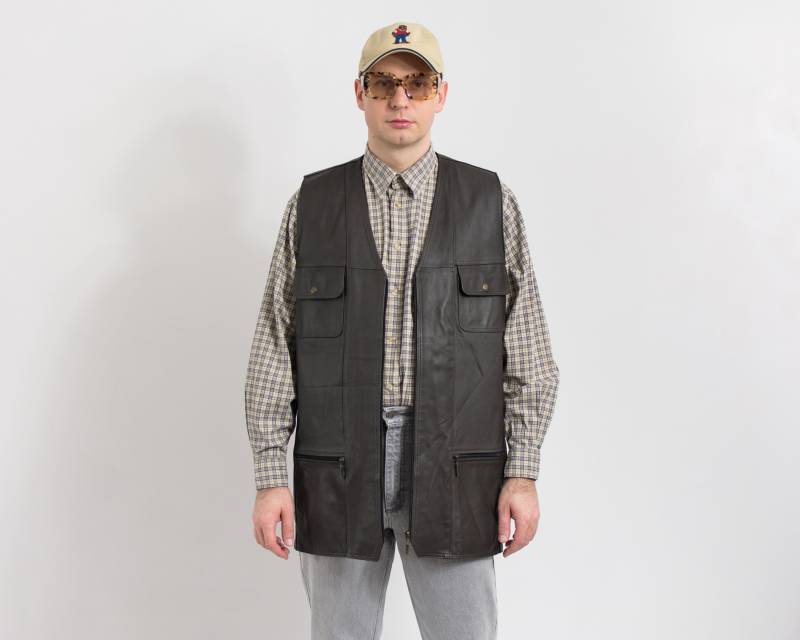 Vintage Lederweste Dienstprogramm Angeln Ärmellos Männer Größe Xxl von UncleEdVintage
