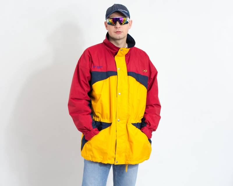 Vintage Windbreaker in Gelb Rot Jacke Gepolstert Herren Größe Xl von UncleEdVintage