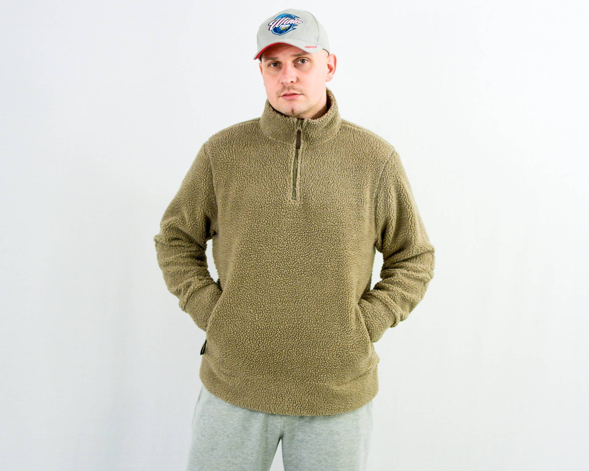 Vintage Y2K Fleece Sweatshirt Beige Jacke Warm Männer Groß von UncleEdVintage