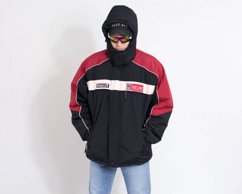 Vintage Y2K Puffy Jacke Kapuze Winter Puffer Schwarz Rot Weiß Herren Größe Xxl von UncleEdVintage