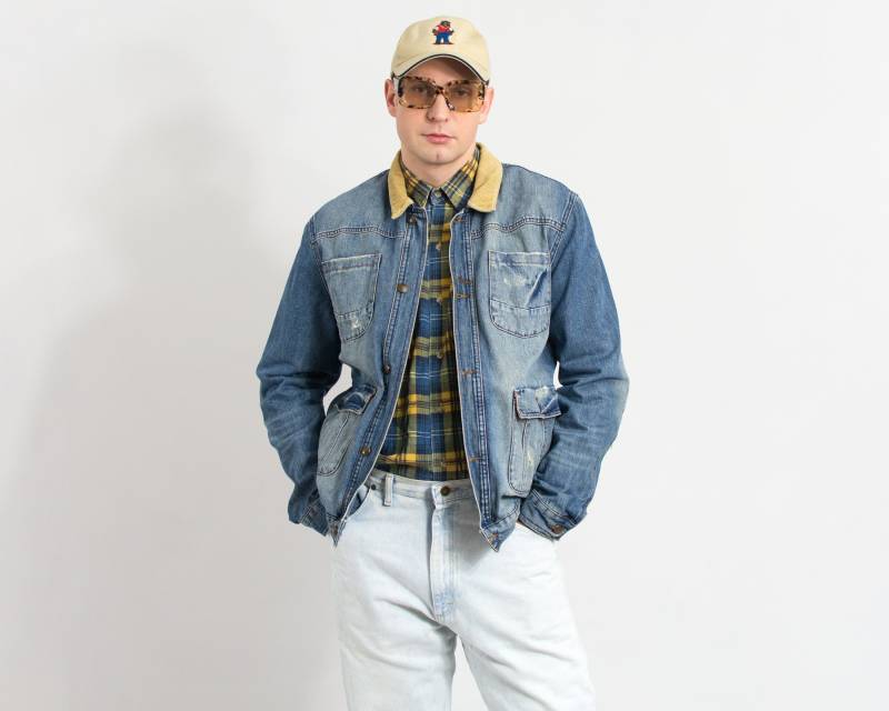 Western Jeansjacke Blau Distressed Vintage Cowboy Herren Größe L von UncleEdVintage