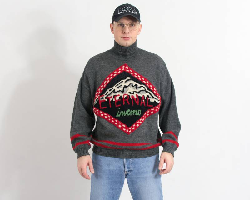 Winter Wollpullover Eternal Inverno Bergpullover Landschaft Muster Herren Gr. L von UncleEdVintage
