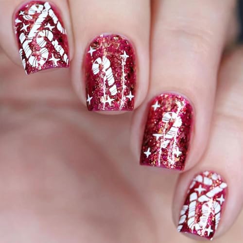 24 PCs Candy Cane Full Cover Stick Auf Nails Weihnachten Falsche Square Press Auf Künstlich Für Frauen Mädchen von UncleS