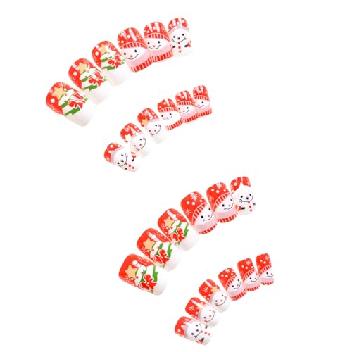 24 PCs Winter Künstliche Nägel Cartoon Weihnachten Falsche Vollständige Abdeckungen Kleben Auf Square Press Für Frauen von UncleS
