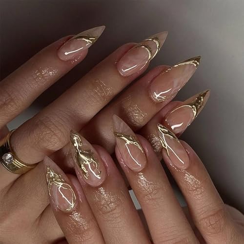 24 Pcs Falsche Nägel Mandelförmige Acryl Einfache Presse Auf Glänzende Vollbezüge Bleiben Für Frauen Mädchen von UncleS