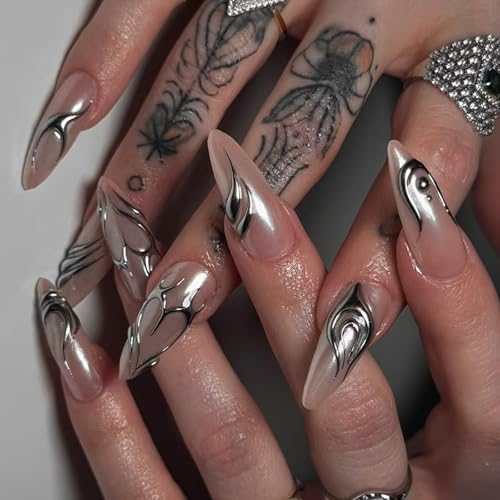 24 x Unregelmäßige Flamme Stick On Nails Wiederverwendbare Kunstnägel Medien Mandel Falsche Weiß Press On für Mädchen 24 x Unregelmäßige Flamme Stick On Nails Wiederverwendbare Kunstnägel Medien Mandel Falsche Weiß Press On für Mädchen von UncleS