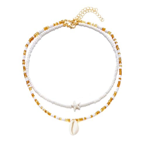 2pcs Styles Doppelt Geschichtete Seesternschalen Perlen Halskette Für Trendige Frauen Und Erwachsene Frauen Halskette von UncleS