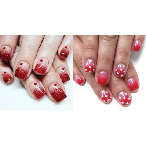 48pcs Valentinstag Nägel Mit Französischer Spitze Valentines Herz Voll Bedeckt Falsche Maniküre Kunst Für Frauen Und Mädchen Trendige Nageldesigns von UncleS