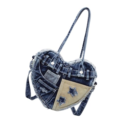 Damen Achseltasche Große Kapazität Handtasche All-Matching Achseltasche Herzförmige Schulter Pendeln Für Tägliche Herzförmige Achsel Für Frauen Schulter Retro Denim Handtasche Täglich, blau, One Size von UncleS