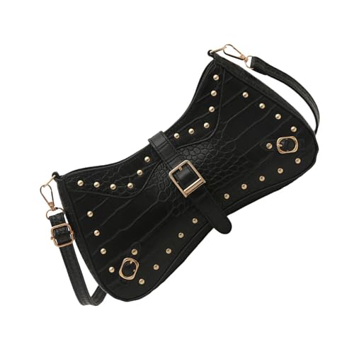 Damen-Schultertasche mit Nieten, PU-Leder, Achseltasche, Retro, Unterarm, Pendeln, trendiger Crossbody für den Alltag, PU-Leder, Crossbody-Tasche für Damen, Nieten, Schultern, Retro, Unterarm, Schwarz von UncleS