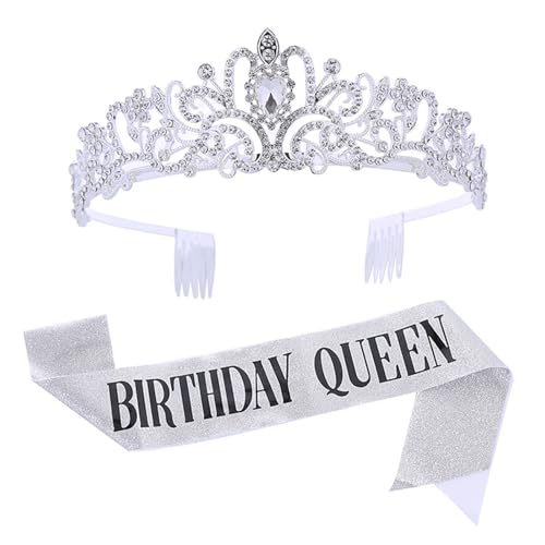 Elegante Strasssteine Tiaras Und Glitzerschärpe Set Für Frauen Modische Kopfbedeckungs Ornament Geburtstagsfeier Accessoires Frauen Geburtstag Accessoires von UncleS