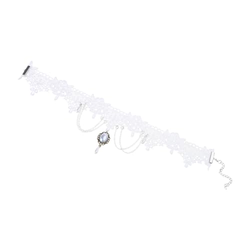 Exquisite weiße Spitze und Edelsteine Choker Einzigartige weiße Spitze Choker mit auffälligen Edelsteinen Anhänger für Trendsetter Trendy Damen Halskette von UncleS