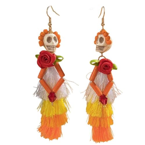 Festival Rose Ohrringe Schädel Dangle Mit Perlen Rose Quasten Für Frauen Halloween Accessoires Modes Statement von UncleS