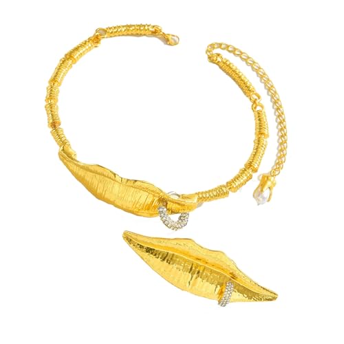 Geometrische Lippen Design Strasssteine Halskette Und Ringe Set Legierung Leichter Schmuck Für Frauen Alltag Oder Besondere Anlässe Moderner Lippenförmiger Set von UncleS