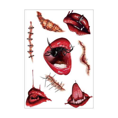 Halloween Tätowierte Aufkleber Realistische Gruselige Mundaufkleber Make Up Für Cosplay Halloween Horror Falsch Blutige Wunde Vorübergehend Tätowiert von UncleS