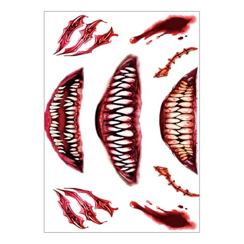 Halloween Tätowierte Aufkleber Realistische Gruselige Mundaufkleber Make Up Für Cosplay Halloween Horror Falsch Blutige Wunde Vorübergehend Tätowiert von UncleS