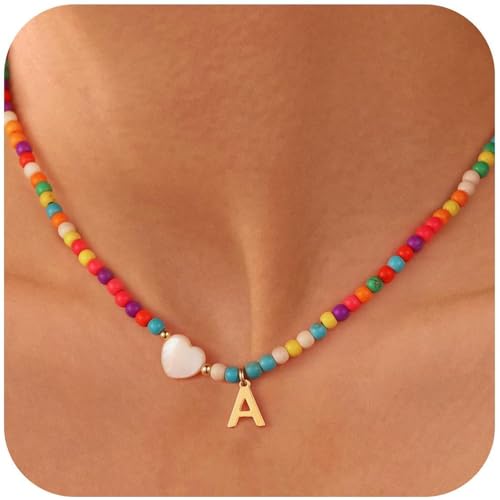 Handgefertigte Strandstile Buchstabe Halskette Für Frauen Zarte Türkisfarbene Perlen Chokers Schmuck Mit Muschel Akzenten Frauen Modeschmuck Für Tägliche Kleidung von UncleS