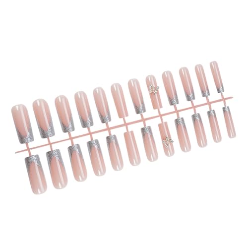 Langquadratische Presse Auf Nägeln Französische Spitzen Glitzer Acryl Falsch Mit Schmetterlingsstab Für Frauen Mädchen Hochzeitsnagel von UncleS