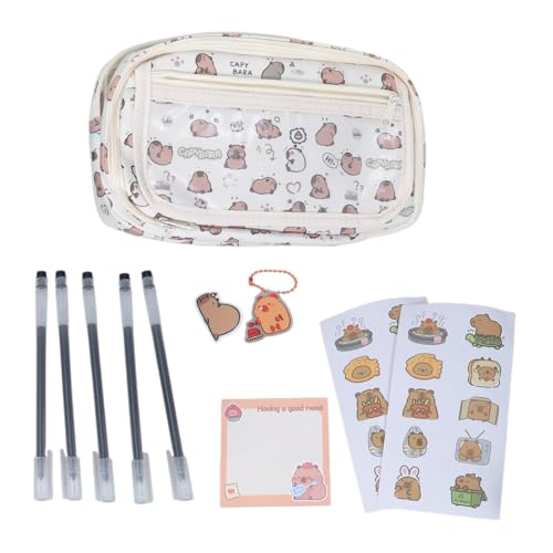 Multi Layer Bleistiftbeutel Cartoon Animal Hülle Stifthalter Brosche Aufkleber Große Kapazität Beutel Cartoon Capybara Multi Layer Großer Kapazität Fall von UncleS