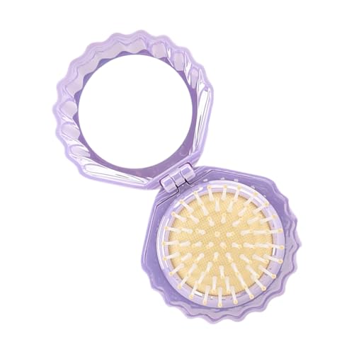 Muschelförmiger Kamm, luftgepolsterte, faltbare Haarbürste, kompaktes Reise-Design, für Damen und Mädchen, Geschenk, eleganter Muschelkamm mit Metall von UncleS