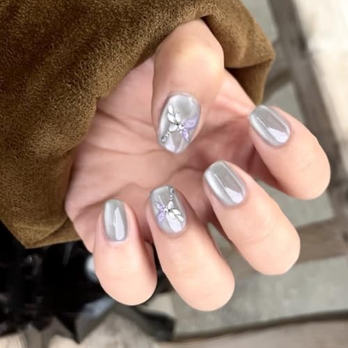 Press on Nails Quadratische Kunstnägel mit Schmetterlings-Designs, Katzenauge, glänzend, zum Aufkleben, Acryl, für Frauen, zum Aufkleben von UncleS