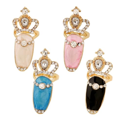 Set Von 4 Gotischen Nägeln Klauenringe Schmücken Funkelnde Strasssteine Dekorierter Punkschmuck Für Halloween Cosplay Metallic Alloy Klauenringe von UncleS