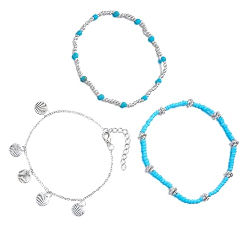 Stapelbares Fußkettchen für Damen mit Muschel-Seestern-Perlen, Strandschmuck, Legierung, Kunstperlen, Meeresaccessoire von UncleS