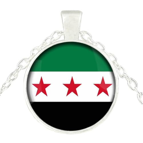 Stilvolle Syrien Flaggen Charme Halskette Für Kulturliebhaber Und Modesuchende Basteln Aus Robuster Zineslegierungen Und Glas Syrische Flagge Anhänger Halskette von UncleS