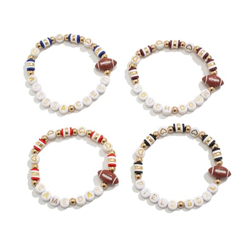 Stilvoller Fußball Charmearmband Für Männer Und Frauen Verstellbare Brief Perlen Armreifen Stapelbare Team Spirituosen Schmuck Game Day Armband von UncleS