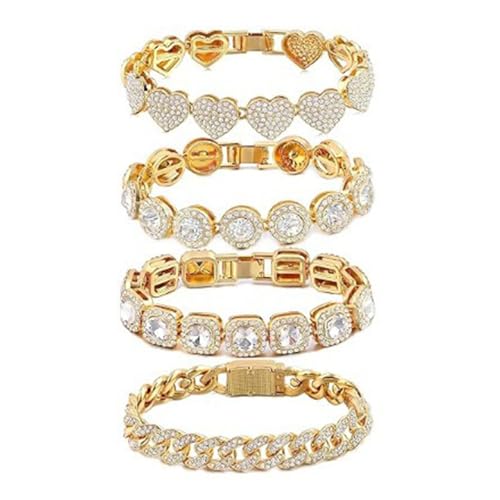 UncleS 4Pack Ketten Armband Link Armband Elegante Frauen Schmuck Legierung Textur Fashion Handgelenk Schmuck Geeignet Für Stilvolle Damen Party Elegante Armbandbekleidung von UncleS