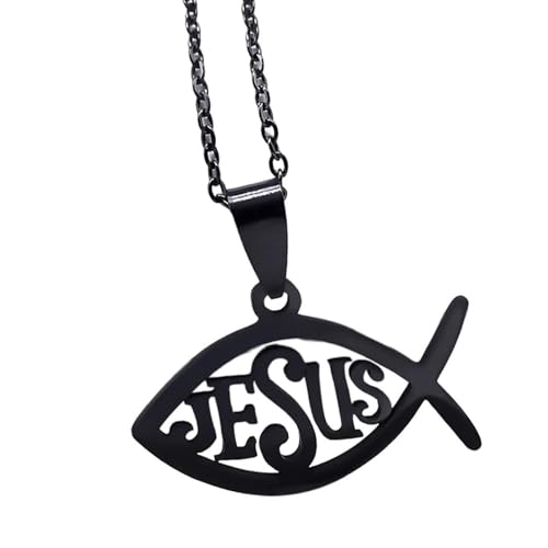 UncleS 50 Cm Elegante Fisch Halskette Ichthys Anhänger Edelstahl Textur Party Accessoire Für Party Fisch Anhänger Halskette von UncleS