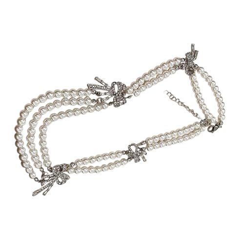 UncleS Anspruchsvolle Multi Stränge Faux Pearls Halskette Mit Bogenknotenverzierung Verstellbarer Länge Halshain Accessoire Bridal Layered Halskette von UncleS