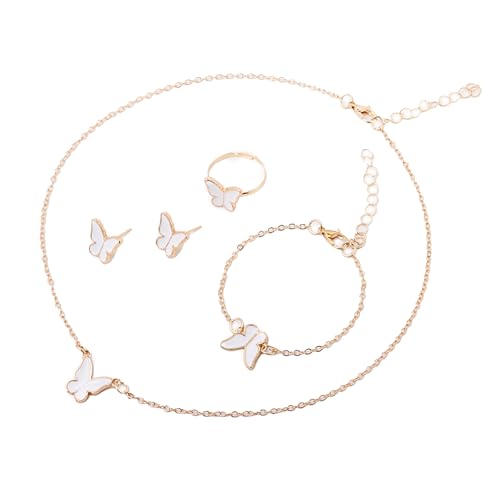 UncleS Butterfly Schmuck Set Girls Halskette Mode Anhänger Halskette Einstellbar Mit Armband Armreifen Ringen Ohrringe Lebhafte Bolzenohrringe von UncleS