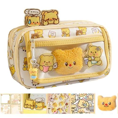 UncleS Cartoon-Bär-Bleistiftbeutel mit Notizpapieraufklebern, Papierklemme, Schlüsselanhänger für Mädchen, Studenten, große Kapazität, Stiftebeutel, Reise-Bleistifthalter, C von UncleS