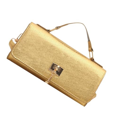 UncleS Damen-Abendtasche, trendige Umhängetasche, Schlangen-Druck, stilvolle Handtasche, Akkordeon für den Alltag, stilvolle Crossbody-Tasche, Schlangen-Druck, Abendtasche, PU-Leder, Schulter, gold von UncleS