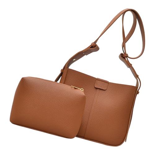 UncleS Damentasche mit großem Fassungsvermögen, schlichter Eimer, stilvolle Schultertasche, PU-Leder, Kuriertasche für den täglichen Gebrauch, große Kapazität, Schultertasche, PU-Leder, braun, One von UncleS