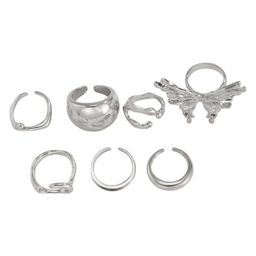 UncleS Elegant Inspirierte Flüssige Lavaed Und Schmetterlingsringe 7PCs Set Mode Accessoire Für Modische Frauen Damen Casual Wear Trendy Moderinge von UncleS