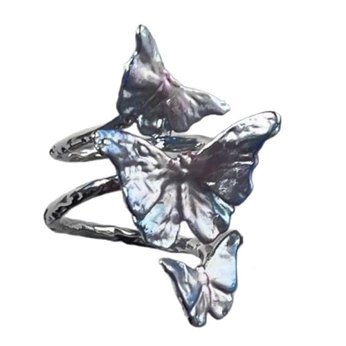 UncleS Flexible Größe Schmetterling Mode Ringe Farbübergangseffekt Retro Moderne Schmuck Verstellbare Fingerringe Bequemer Legierungsring von UncleS