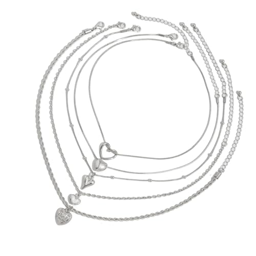 UncleS Frauen Mode Herzheize Halskette Set Verstellbare Länge Neckchain Stilvolle Schichtkettenschmuck Für Tägliche Wear Women's Laying Halskette Set von UncleS
