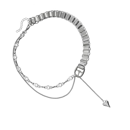 UncleS Frauen Schlüsselbeinkette Modische Silberne Ton Halskette Mit Herzanhänger Multi Layer Ketten Chokerhals Accessoires Mode Accessoire von UncleS