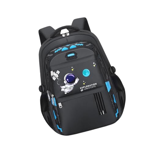 UncleS Großer Schüler-Rucksack, Astronauten-Design, praktischer Oxford-Stoff, reißfest, Schultasche für Kinder, Lernbücher, Schultasche mit Astronautenmotiv, Schwarz , One Size von UncleS