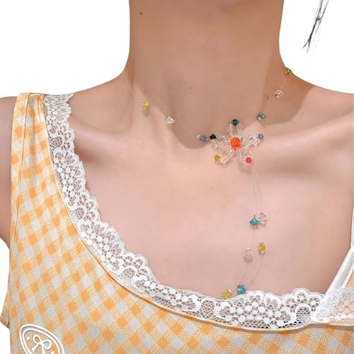 UncleS Helle Mehrfarbige Blumenperlen Colarbone Kette Perlen Halskette Für Outfit Stilvolle Halskette Geschenkt Wird von UncleS