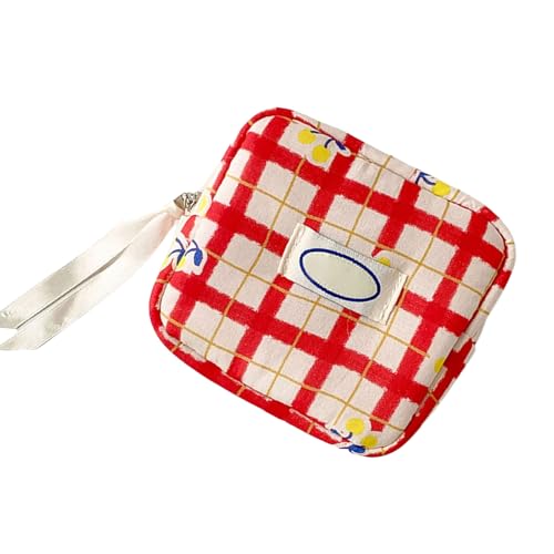 UncleS Kariertes Kosmetischer Beutel Mit Fruchtmuster Kompaktgröße Innenteiler Tragbares Make Up Für Frauen In Taschengröße Kosmetischer Beutel Organisiert von UncleS