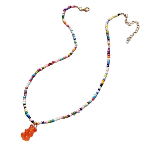 UncleS Lebendiger Bärer Anhänger Halskette Spaß Und Farbenfroher Bär Anhänger Stylische Schlüsselbeutelkette Für Lässige Outfits Acrylperlen von UncleS