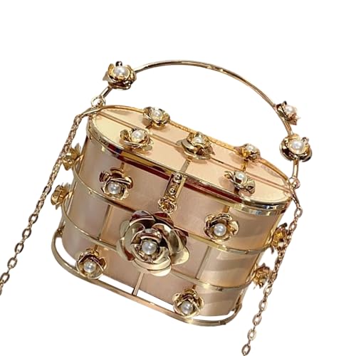 UncleS Luxuriöse Metall Rosenhandtasche Mit Abnehmbarer Kettenabendtasche Schulter Crossbody Geldbörse Für Hochzeitsabschluss Event Elegante Eimer Tasche von UncleS
