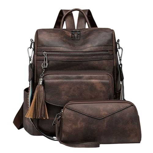 UncleS Pu Leder Rucksack Umhängetasche Große Kapazität Daypacks Reise Geldbörse Retro Mit Quasten Retro Rucksack Geldbörse PU Leder Schulter Großer Kapazität Daypacks von UncleS