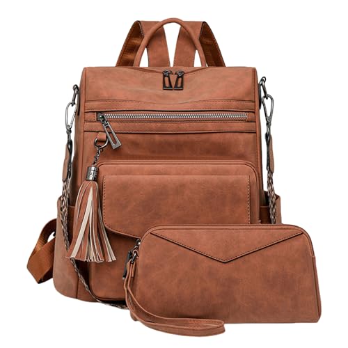UncleS Pu Leder Rucksack Umhängetasche Große Kapazität Daypacks Reise Geldbörse Retro Mit Quasten Retro Rucksack Geldbörse PU Leder Schulter Großer Kapazität Daypacks von UncleS