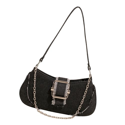 UncleS Schultertasche Mit Metallic Chain Decoration Casual Outfit Handtasche Geräumige Reise Achsel Tasche Für Tägliche Essential Jean Chain Umhängetasche Frauen von UncleS