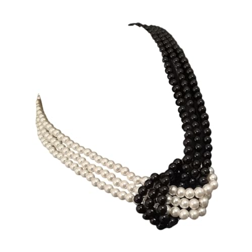 UncleS Stilvolle Farbblöcke Imitation Perlen Halskette Mehrstufige Neckkette Verstellbare Länge Schlüsselbein Kettenkette Schmuck Stilvolle Frauen Halskette von UncleS