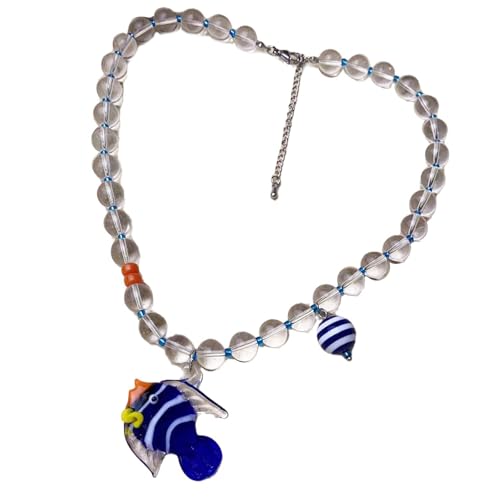 UncleS Stilvolle Perlen Halskette Fisch Form Glas Anhänger Verstellbarer Länge Mode Neckschmuck Für Tägliche Blaue Fisch Anhänger Halskette von UncleS